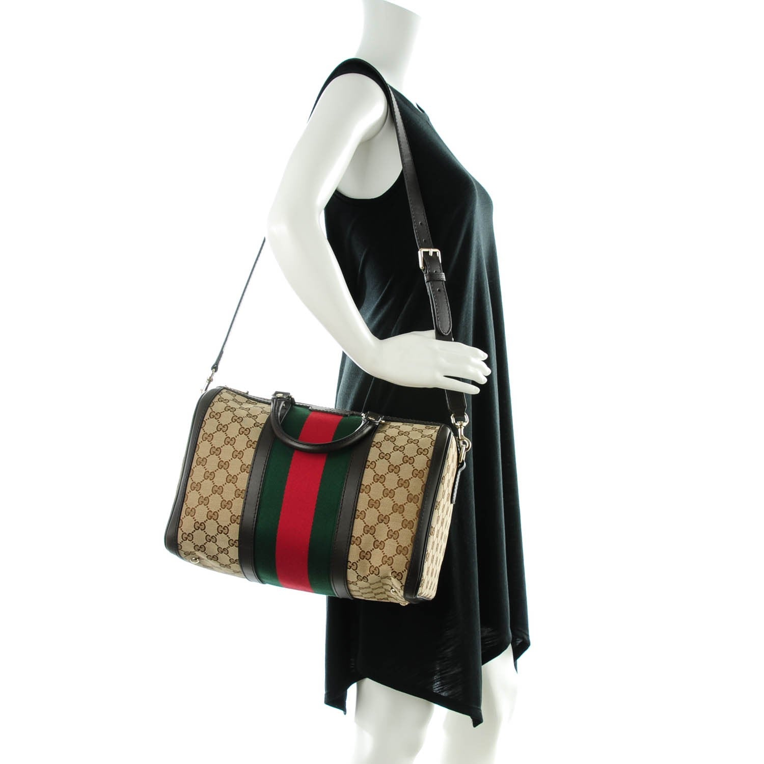 Gucci Monogram Vintage Web Medium Boston Dark Brown 2 of 7