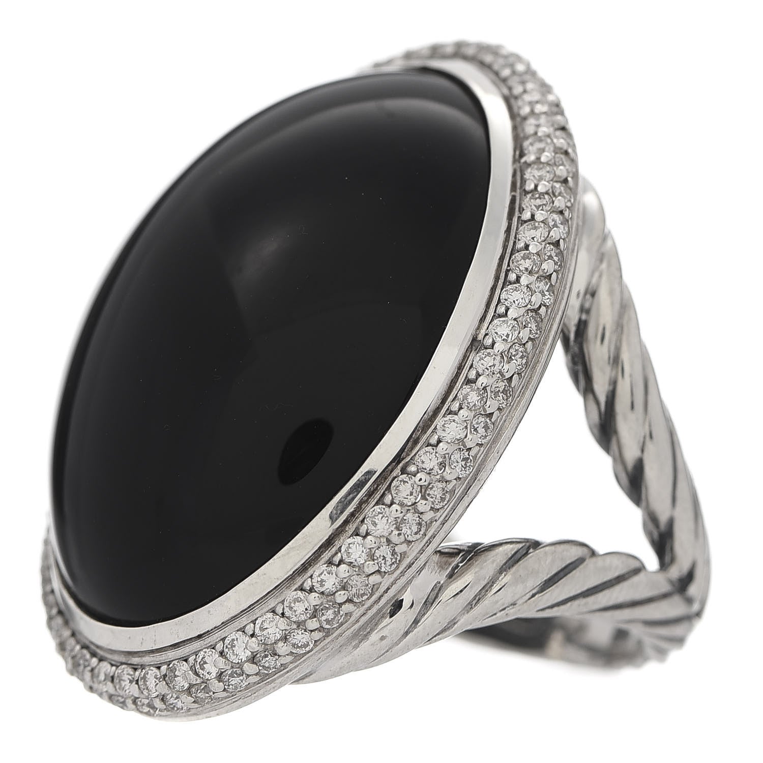David Yurman Sterling Silver Diamond Black Onyx Signature Oval Ring 54 7 4 of 6