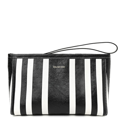 Balenciaga Agneau Arena Striped Patchwork Small Barbes Z Pouch with Handle Black White 1 of 11