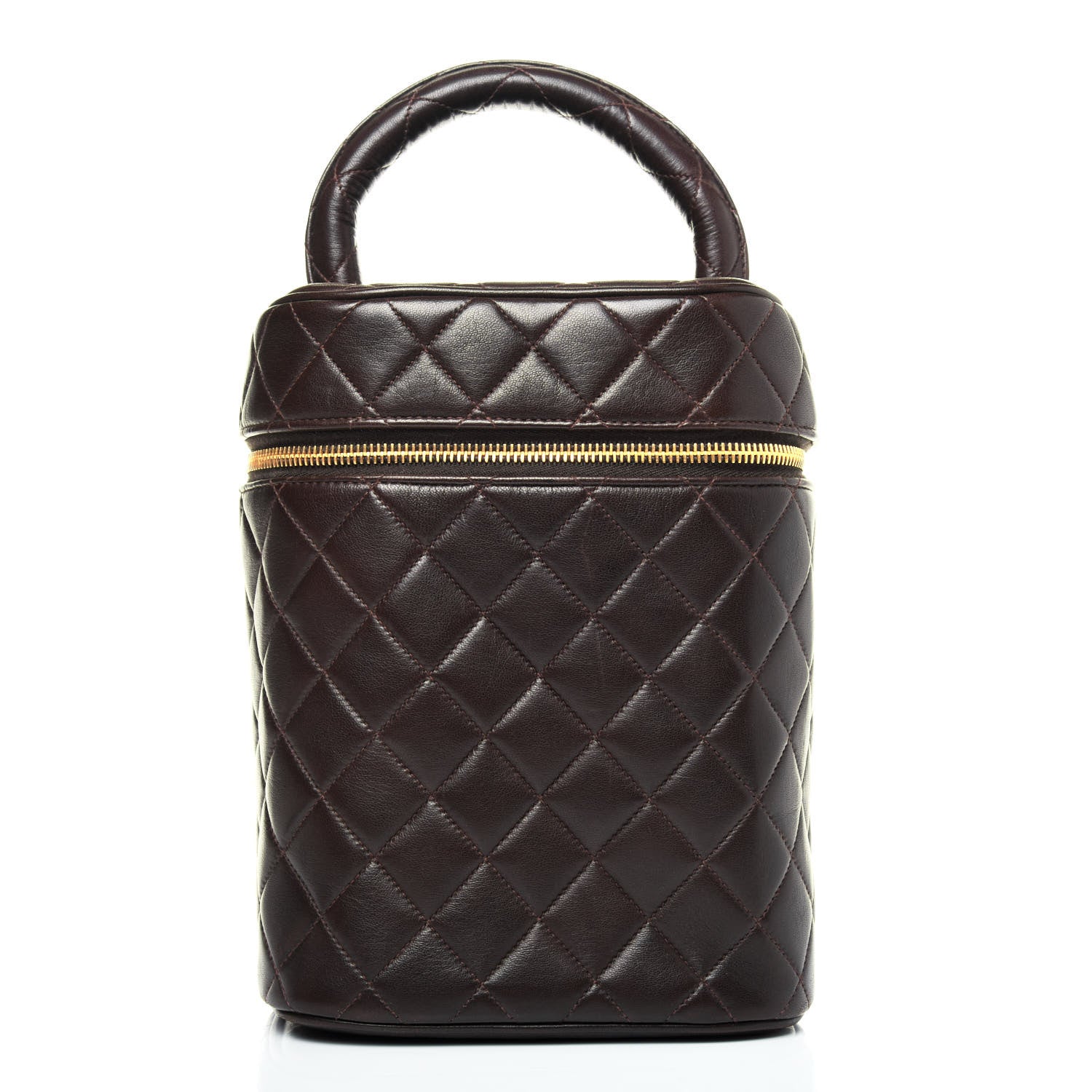 Chanel Lambskin Quilted Cosmetic Vanity Bag Brown 1 of 16