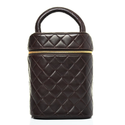 Chanel Lambskin Quilted Cosmetic Vanity Bag Brown 1 of 16