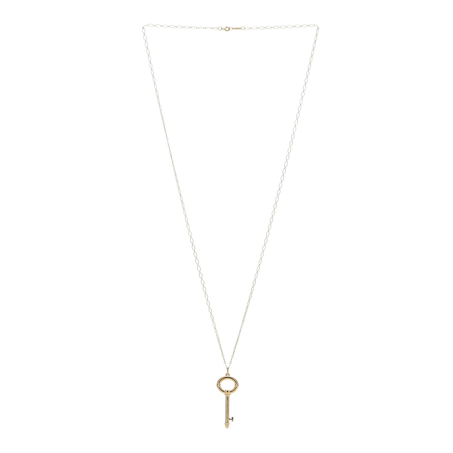 18K Yellow Gold Oval Key Pendant Link Necklace