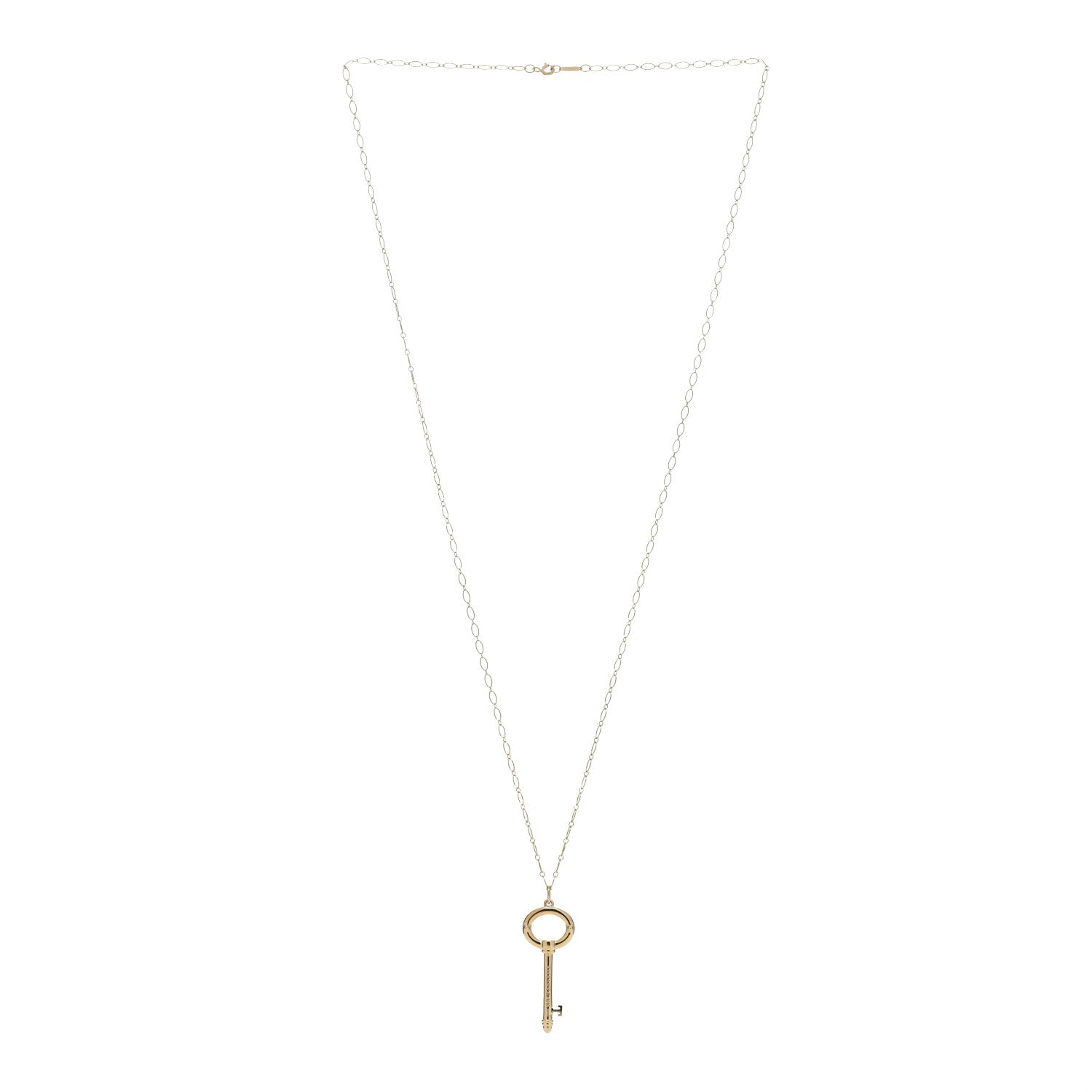 Tiffany 18K Yellow Gold Oval Key Pendant Link Necklace 2 of 5