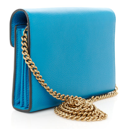 Gucci Calfskin GG Marmont Chain Wallet Blue 3 of 10