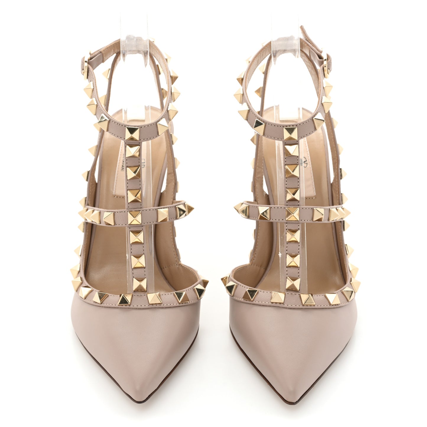 Calfskin Nappa Rockstud Ankle Strap 100mm Pumps 36.5 Poudre