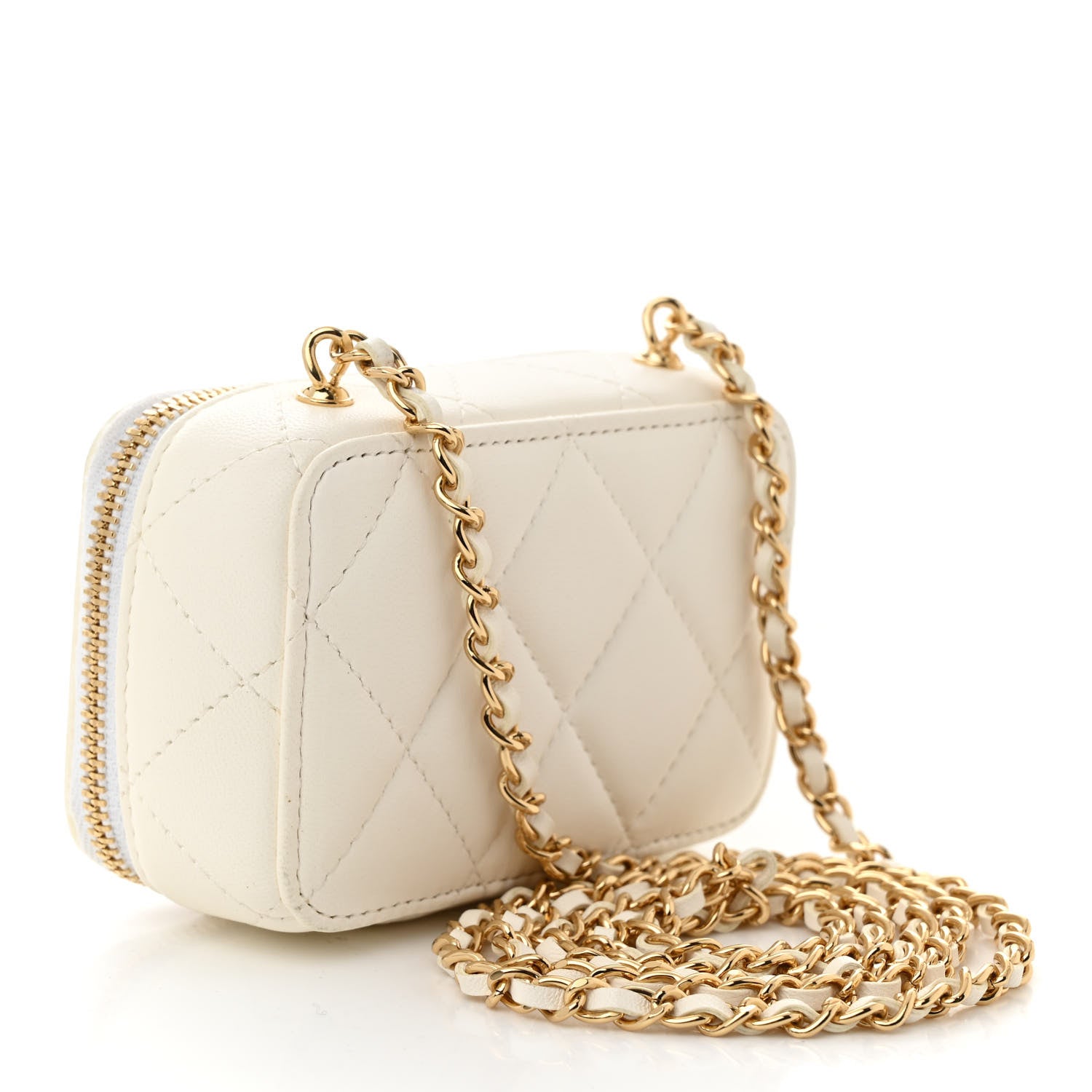 Chanel Lambskin Quilted Mini Golden Plate Clutch With Chain White 3 of 12