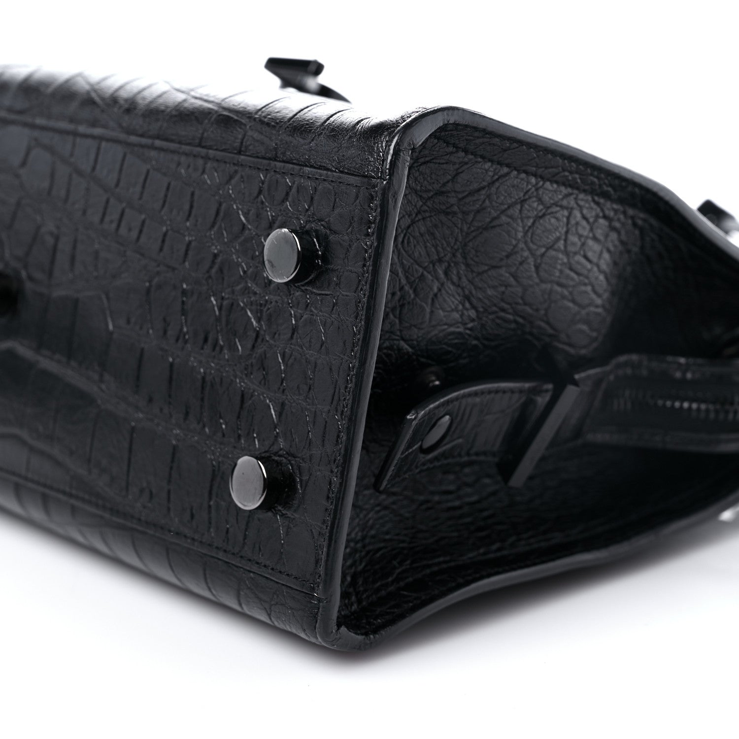 Saint Laurent Calfskin Crocodile Embossed Monogram Baby Cabas Black 8 of 11