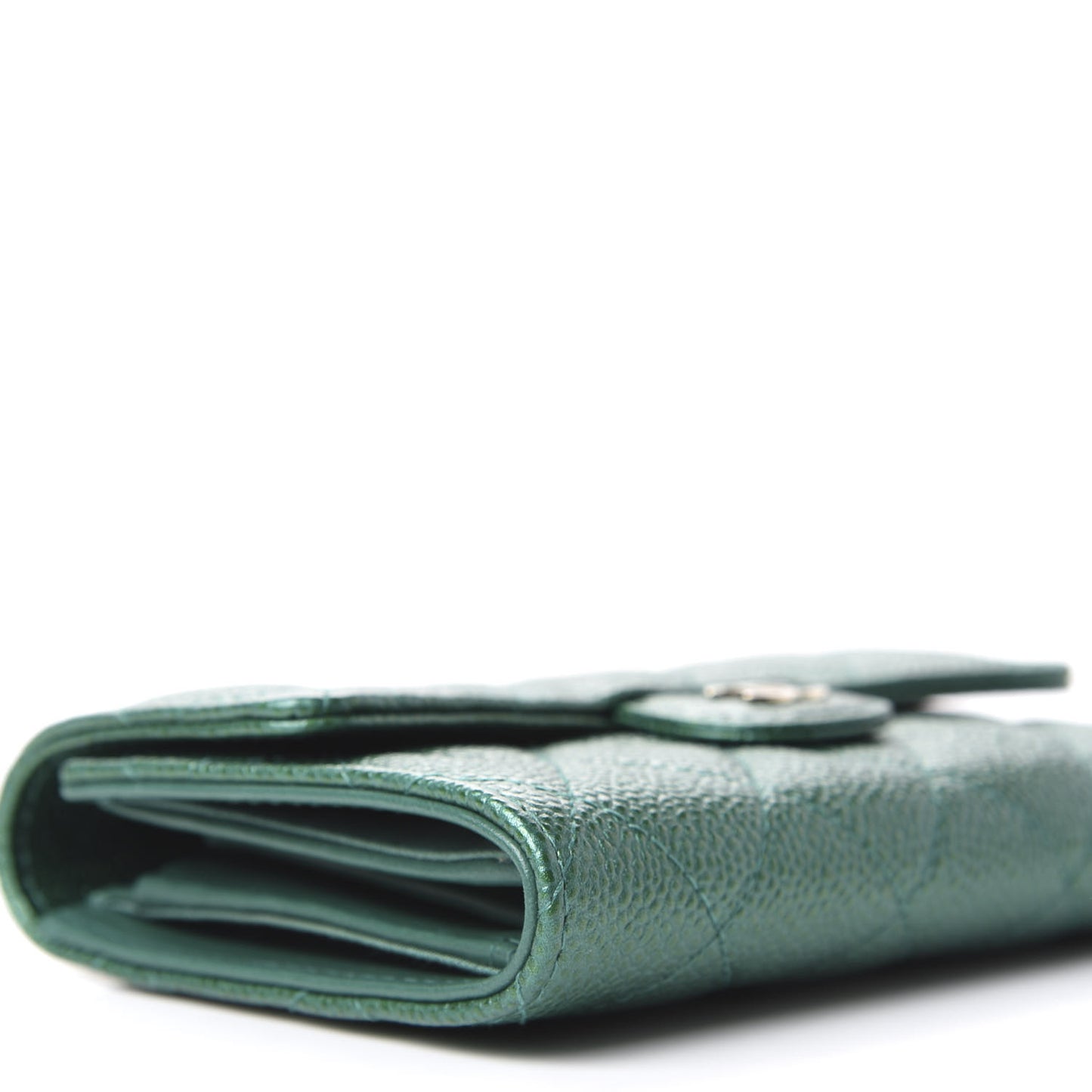 Metallic Caviar Quilted Medium Flap Wallet Green