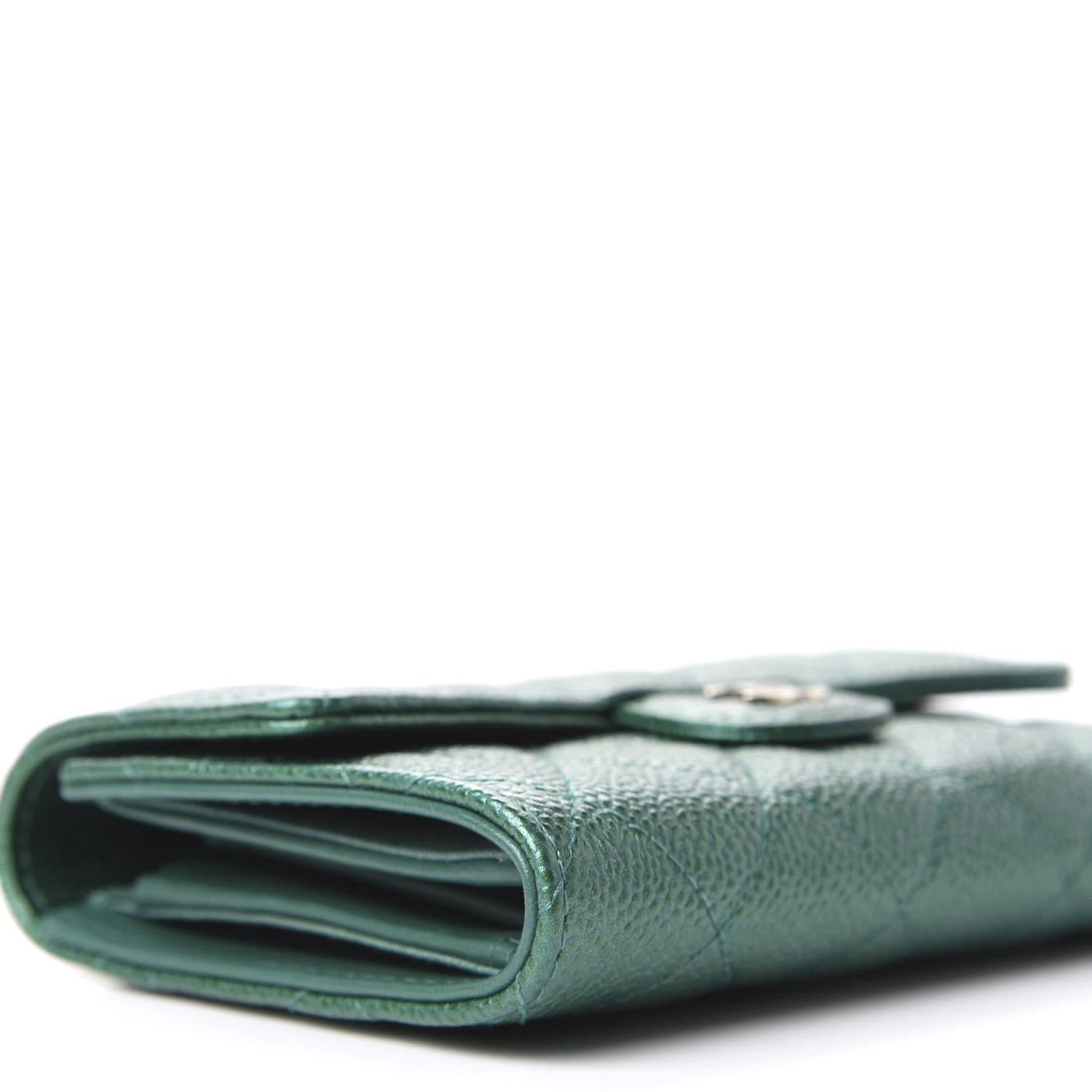 Chanel Metallic Caviar Quilted Medium Flap Wallet Green 5 of 10