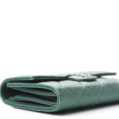 Chanel Metallic Caviar Quilted Medium Flap Wallet Green 5 of 10