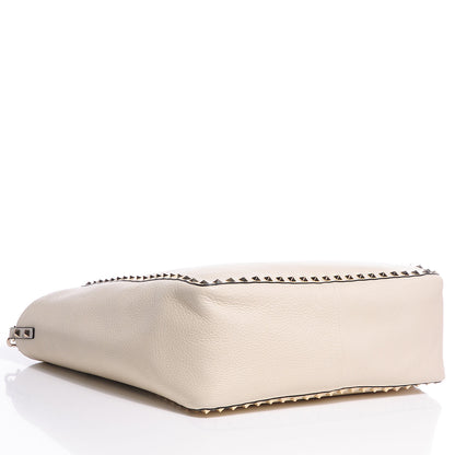 Valentino Garavani Pebbled Calfskin Medium Rockstud Reversible Tote Black Light Ivory 5 of 9