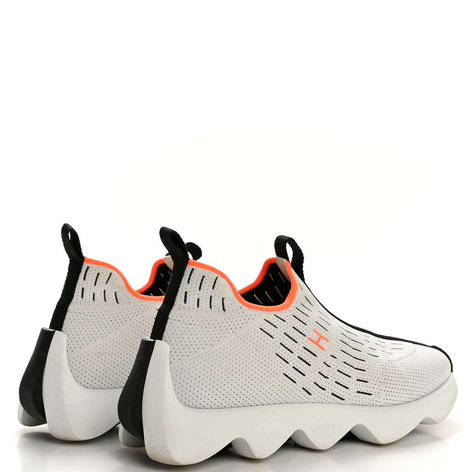 Hermes Technical Canvas Goatskin Womens Eclair Sneakers 37.5 White Orange 5 of 10