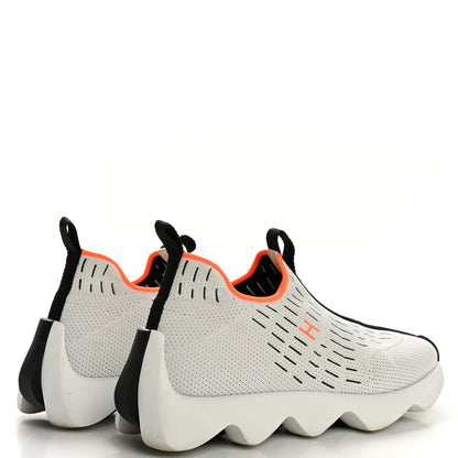 Hermes Technical Canvas Goatskin Womens Eclair Sneakers 37.5 White Orange 5 of 10