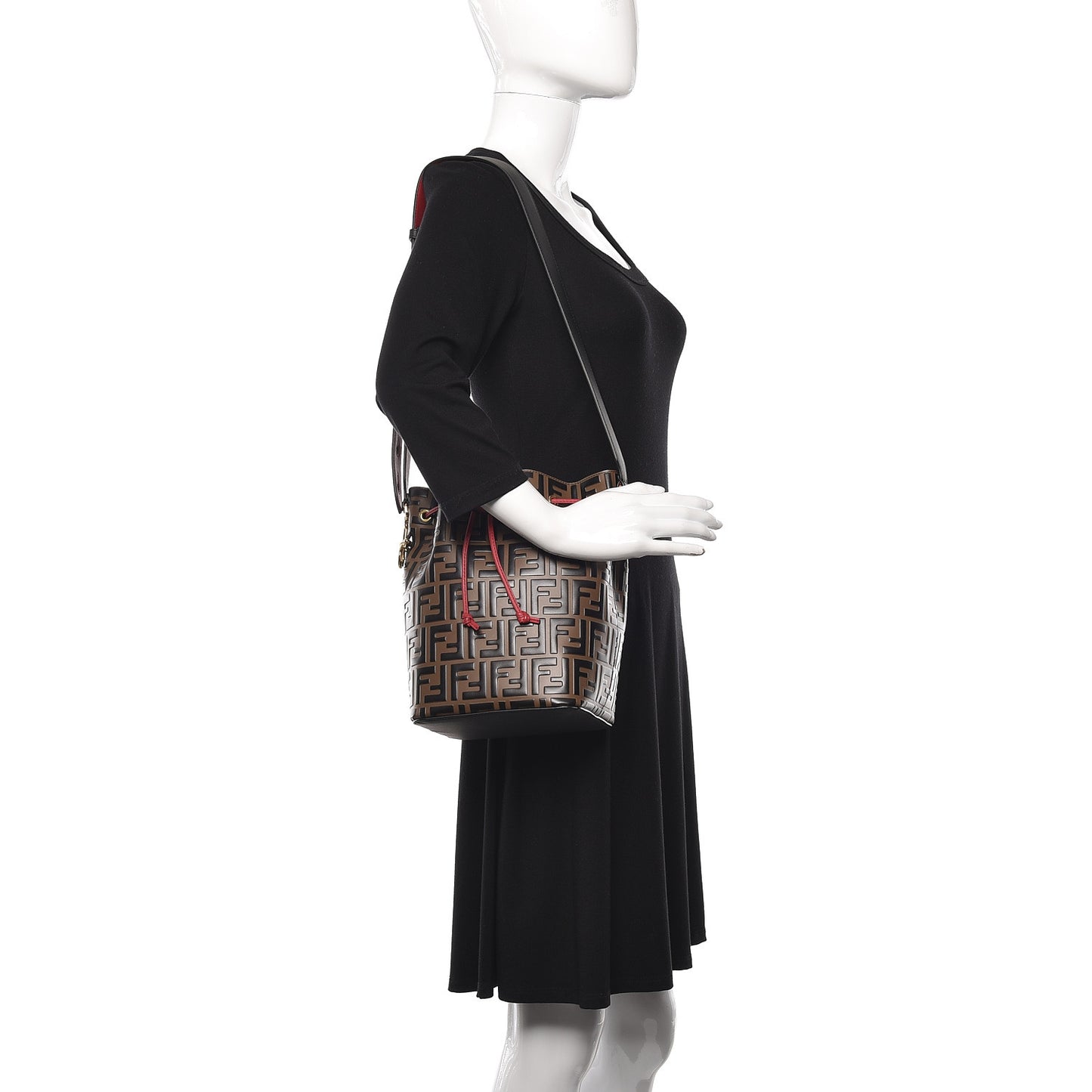 Vitello Grace F is Fendi Bi-Color FF 1974 Embossed Grande Mon Tresor Bucket Bag Maya Black Fragola