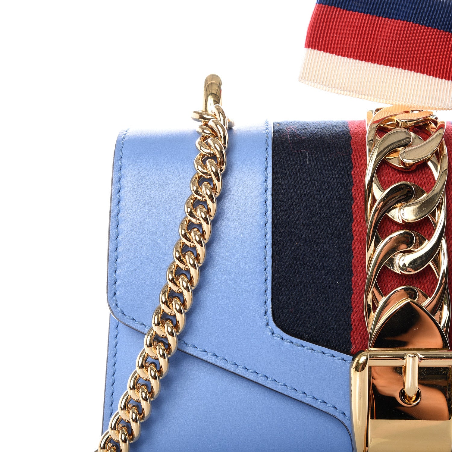 Gucci Calfskin Mini Sylvie Chain Shoulder Bag Clear Sky Blue 18 of 18