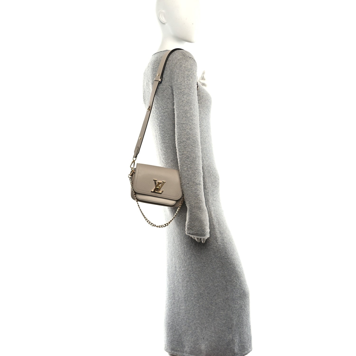 Louis Vuitton Grained Calfskin Lockme Tender Greige 2 of 11