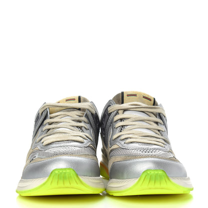 Gucci Metallic Calfskin Suede Womens Ultrapace Sneakers 37.5 Silver Oatmeal 2 of 7