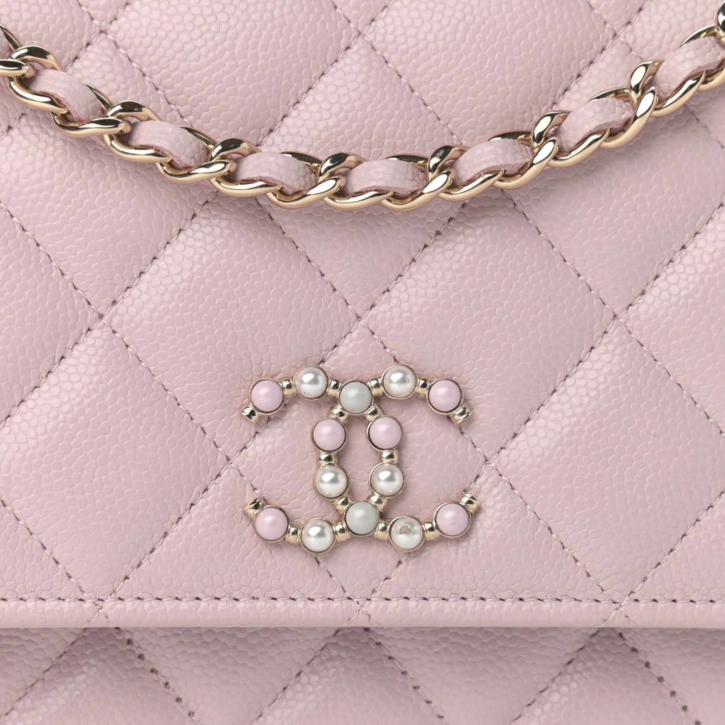 Caviar Quilted Coco Candy Wallet On Chain WOC Light Pink