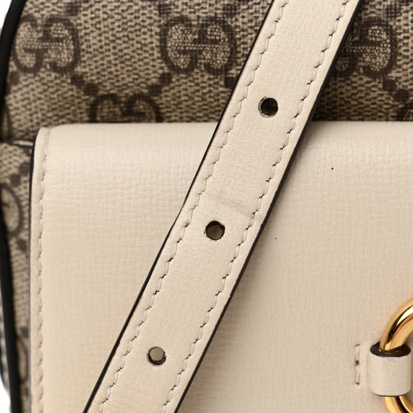 GG Supreme Monogram Small Horsebit 1955 Shoulder Bag Beige Mystic White