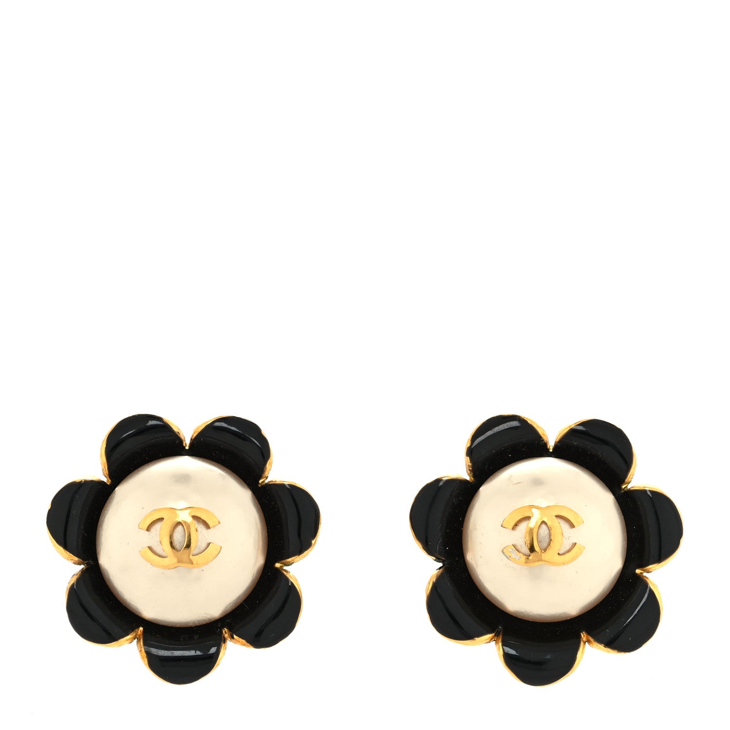 Chanel Enamel Flower CC Earrings Beige Pink 1 of 4