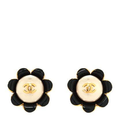 Chanel Enamel Flower CC Earrings Beige Pink 1 of 4