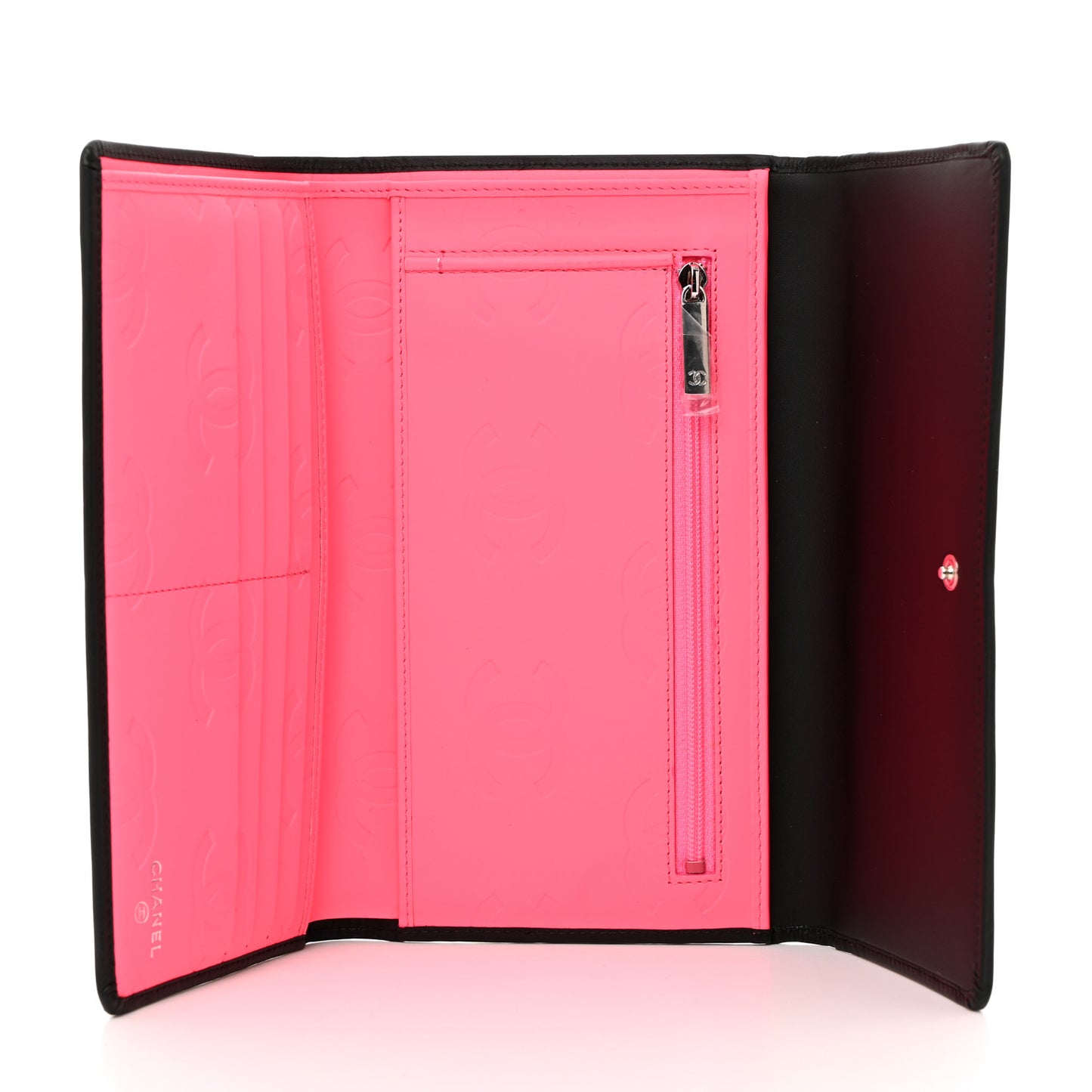 Calfskin Quilted Cambon Tri-Fold Wallet Black