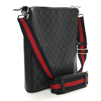 Gucci GG Supreme Monogram Appia Calfskin Web Flat Messenger Bag Black Grey 4 of 11