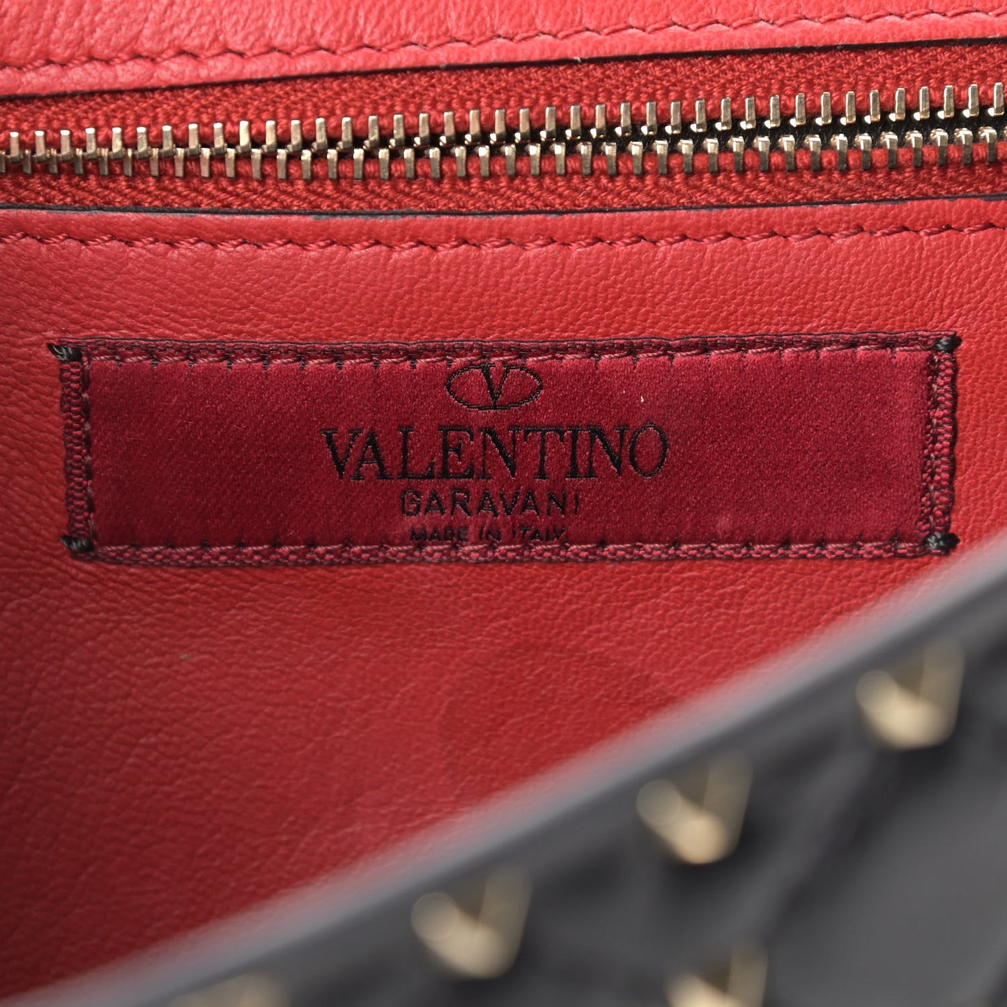 Lambskin Rockstud Spike Wallet on Chain Black