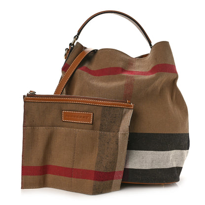 Burberry Canvas Mega Check Medium Ashby Hobo Saddle Brown 1 of 8
