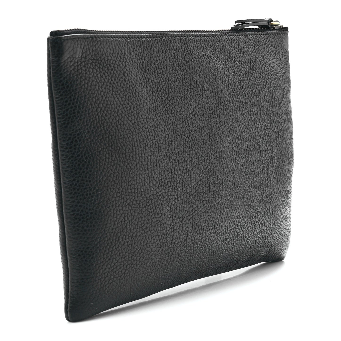 Pebbled Calfskin Animalier Tiger Zip Pouch Black