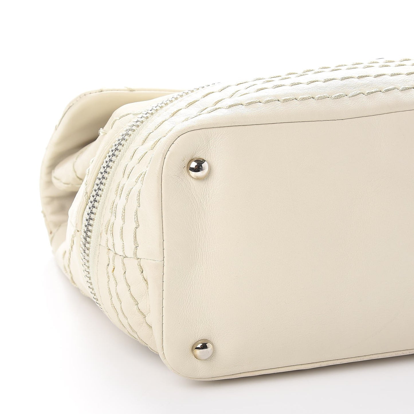 Calfskin Stitched Large Expandable Flap Bag White