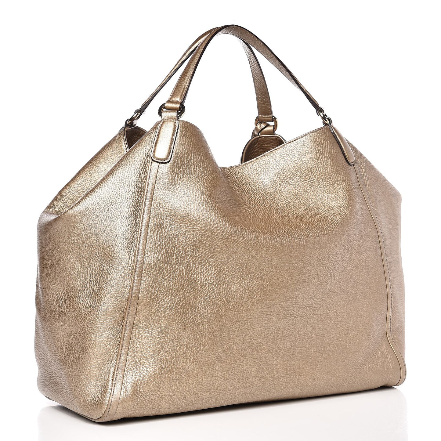 Metallic Pebbled Calfskin Large Soho Shoulder Bag Golden Beige