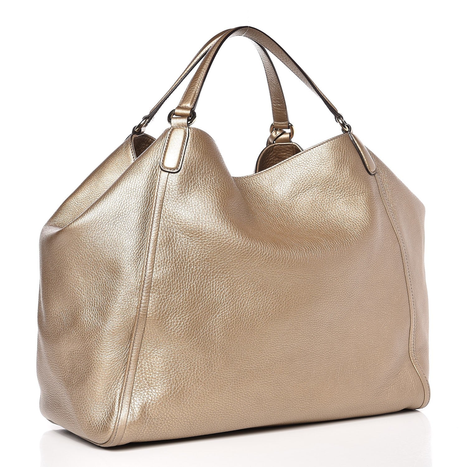 Gucci Metallic Pebbled Calfskin Large Soho Shoulder Bag Golden Beige 3 of 7