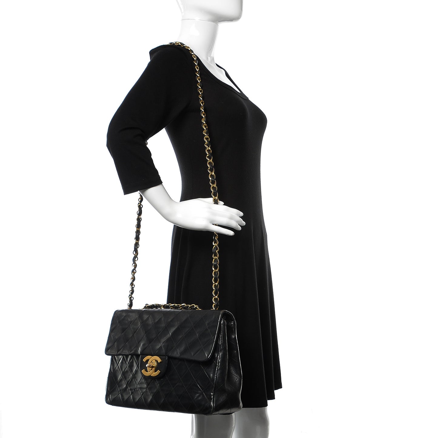 Lambskin Quilted XL Jumbo Single Flap Black
