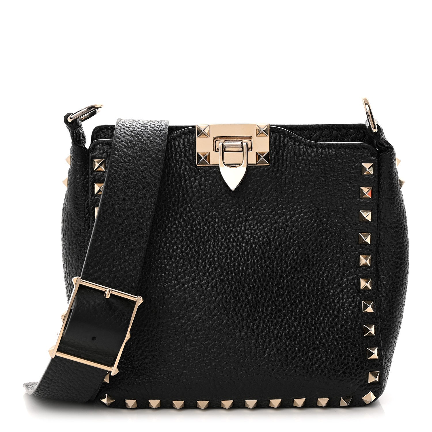 Valentino Garavani Pebbled Calfskin Mini Rockstud Flip-Lock Messenger Bag Black 1 of 13
