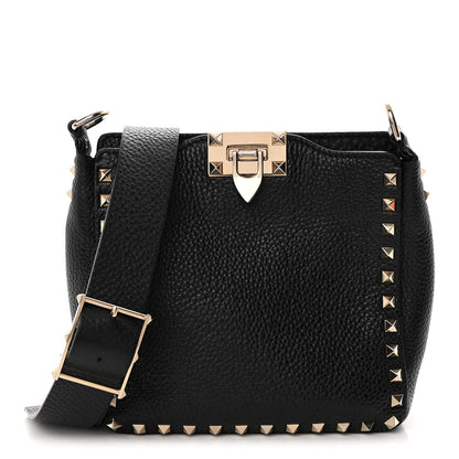 Valentino Garavani Pebbled Calfskin Mini Rockstud Flip-Lock Messenger Bag Black 1 of 13