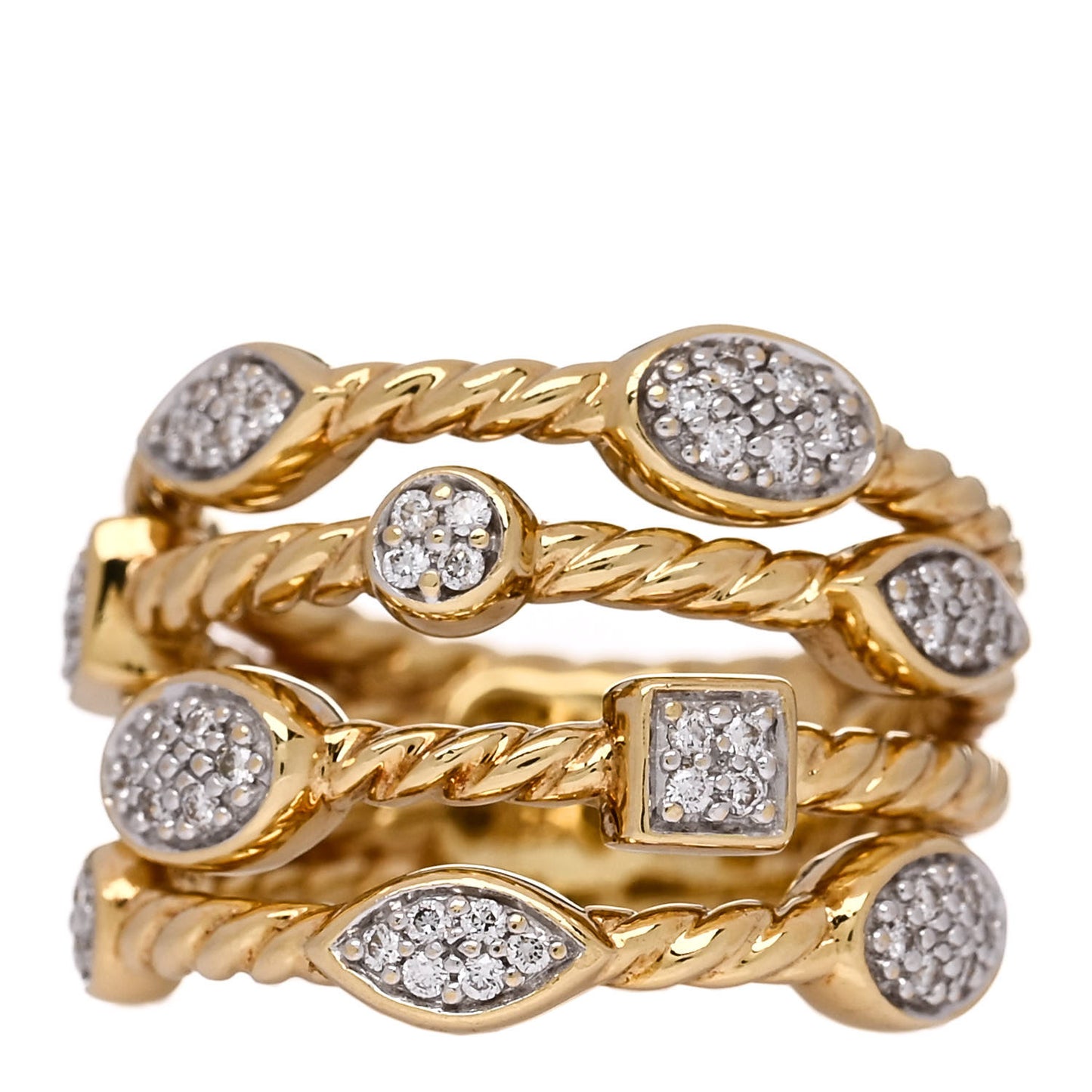 18K Yellow Gold Diamond Four-Row Confetti Ring 49 5