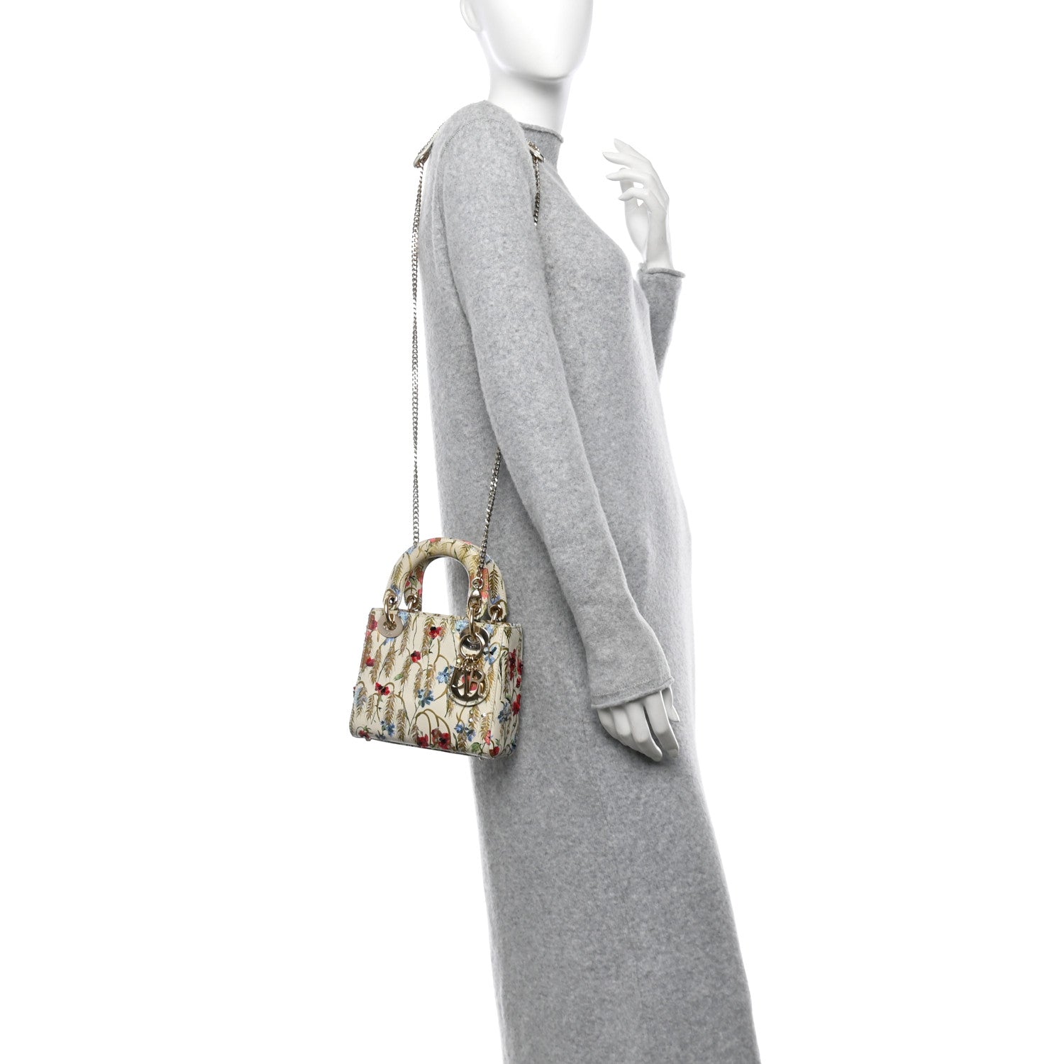 Christian Dior Calfskin Hibiscus Printed Embroidered Mini Lady Dior Beige Multicolor 2 of 14