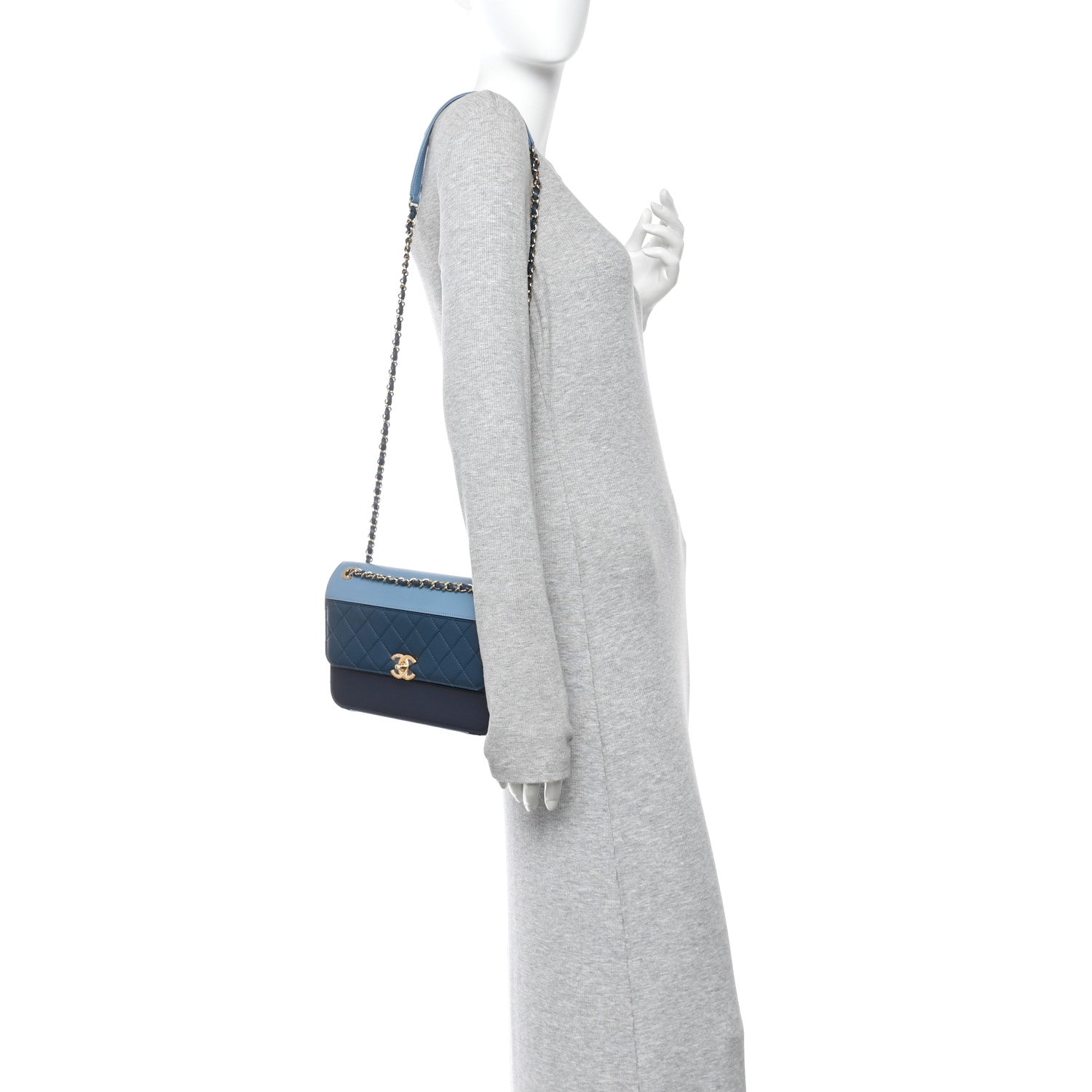 Chanel Lambskin Calfskin Quilted Shoulder Flap Bag Dark Blue Light Blue 2 of 11