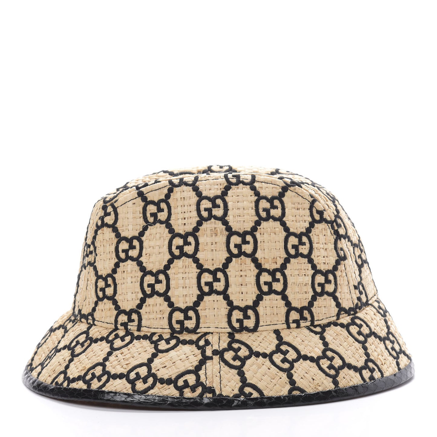 Raffia Elaphe GG Monogram Embroidered Fedora Hat L Ivory Black