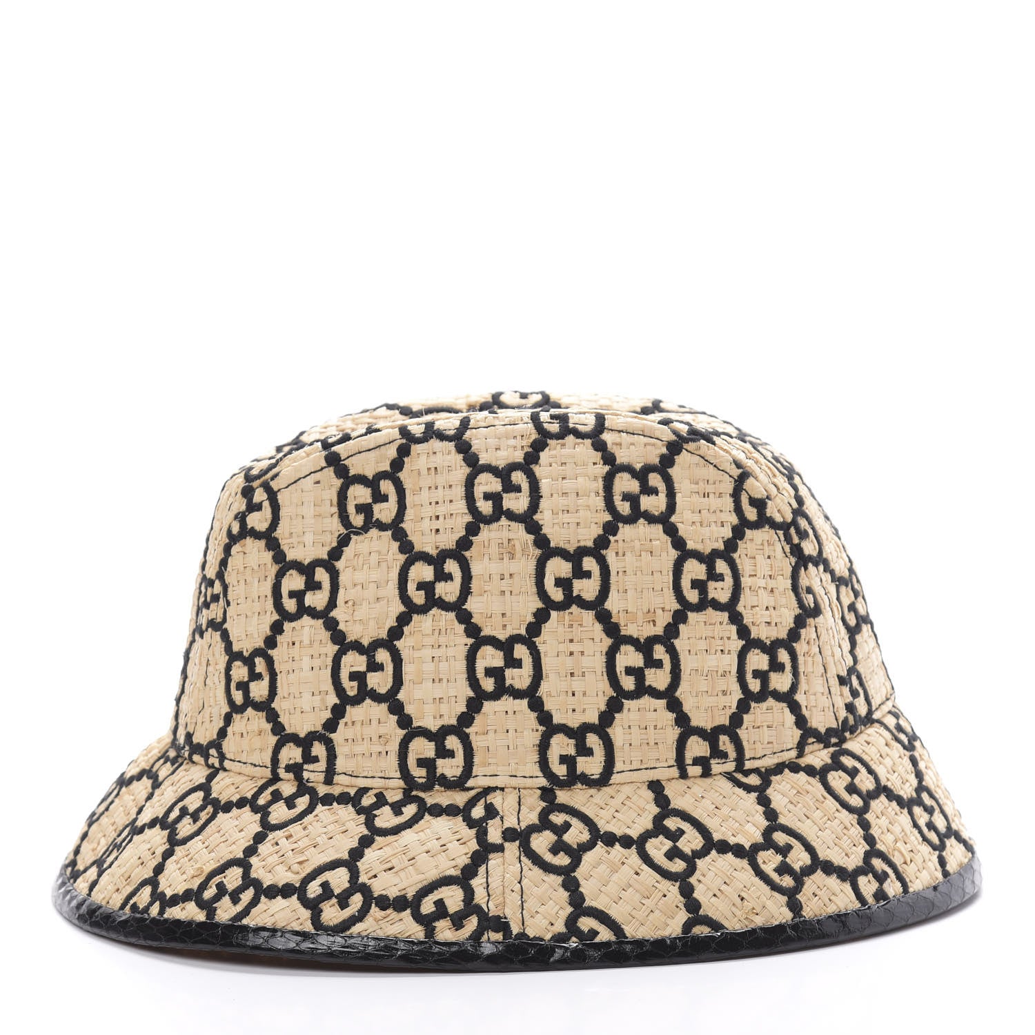 Gucci Raffia Elaphe GG Monogram Embroidered Fedora Hat L Ivory Black 3 of 7