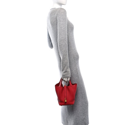 Hermes Taurillon Clemence Picotin Lock 18 PM  Rouge Casaque 2 of 11