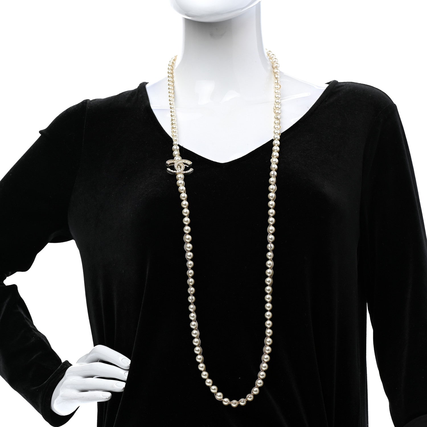 Chanel Graduated Pearl CC Long Necklace Gold 2 of 6