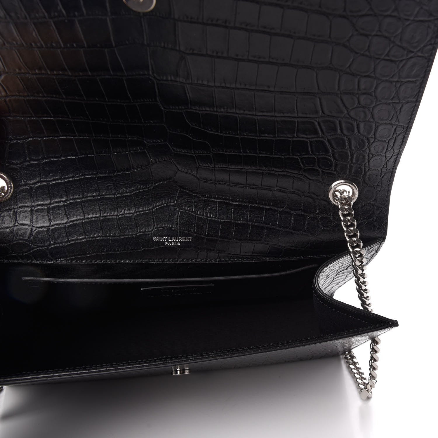 Saint Laurent Calfskin Crocodile Embossed Large Classic Monogram Kate Satchel Black 5 of 9