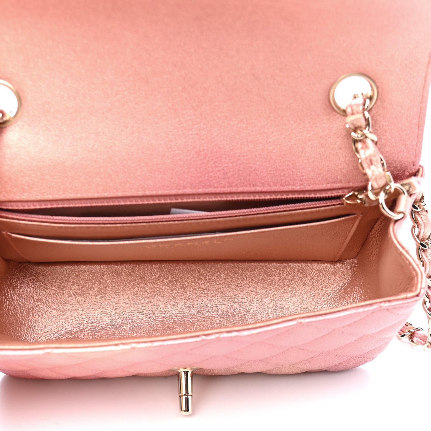 Metallic Lambskin Quilted Ombre Mini Rectangular Flap Pink