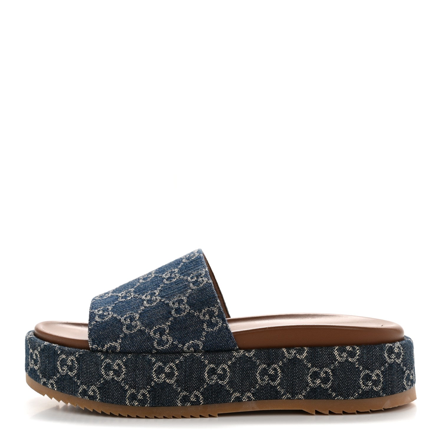 Gucci New Denim GG Monogram Angelina Platform 55mm Slide Sandals 41 Blue Tea 1 of 9