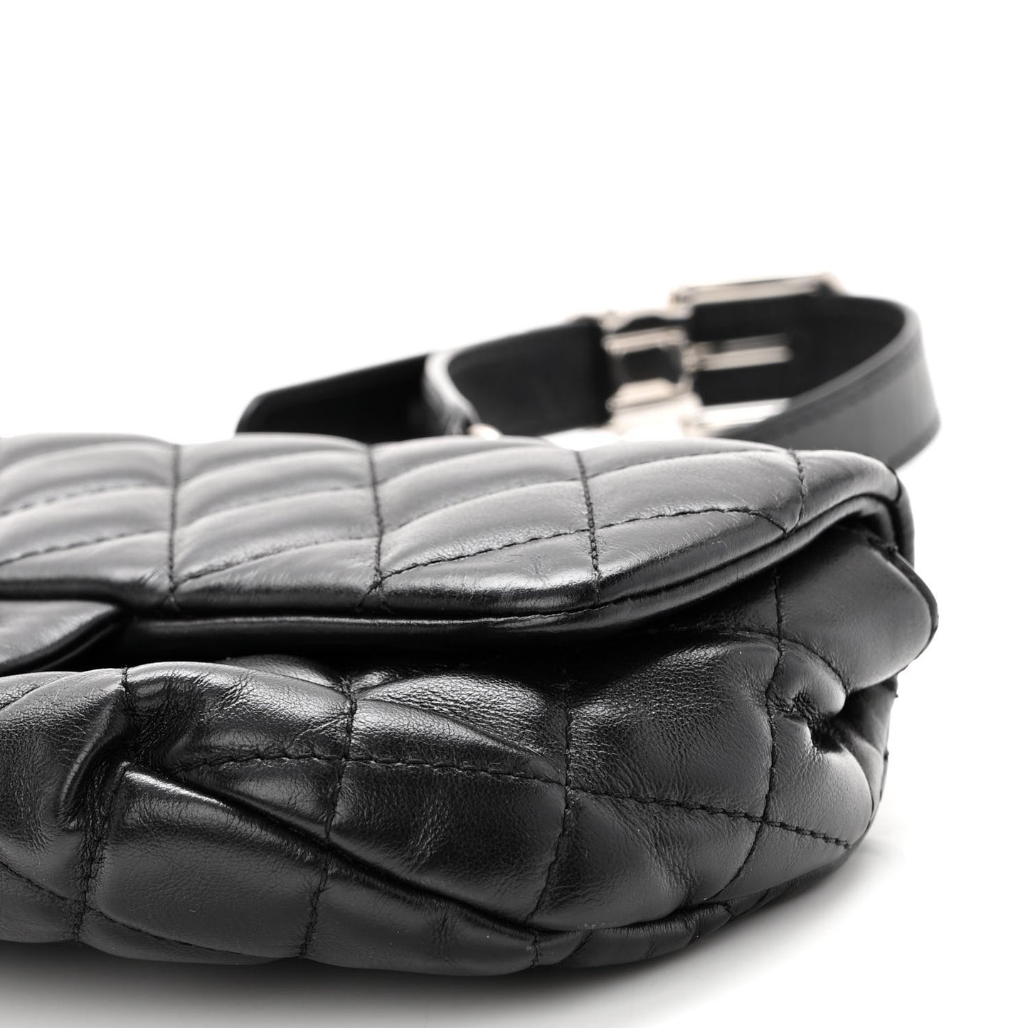 Calfskin Quilted CC Uniform Flap Belt Bag Black