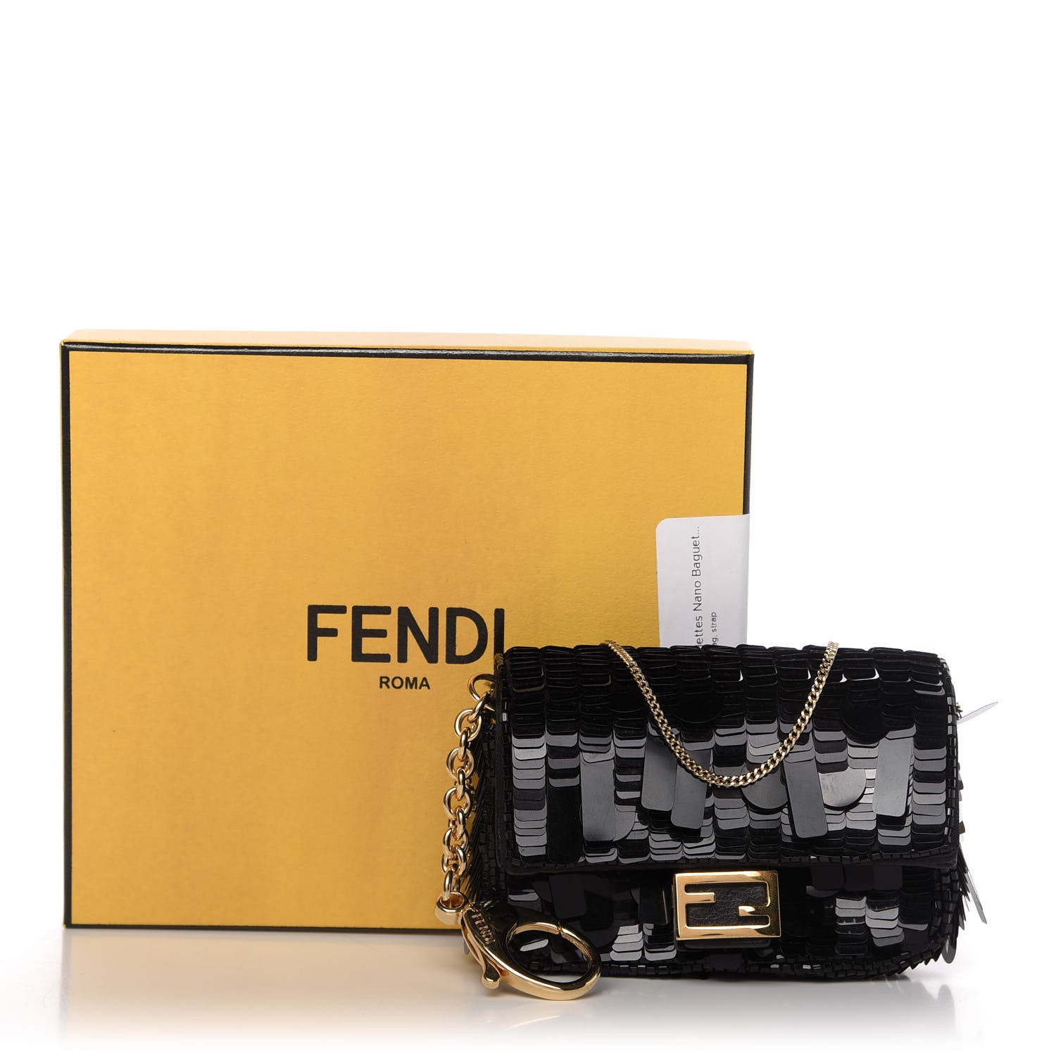 Fendi Sequin Paillettes Shiny Nappa Sex and the City Nano Baguette Belt Charm Black 10 of 10
