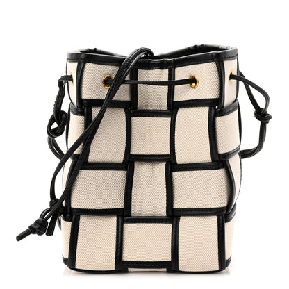 Bottega Veneta Canvas Nappa Maxi Intrecciato Small Cassette Bucket Bag Natural Black 1 of 9