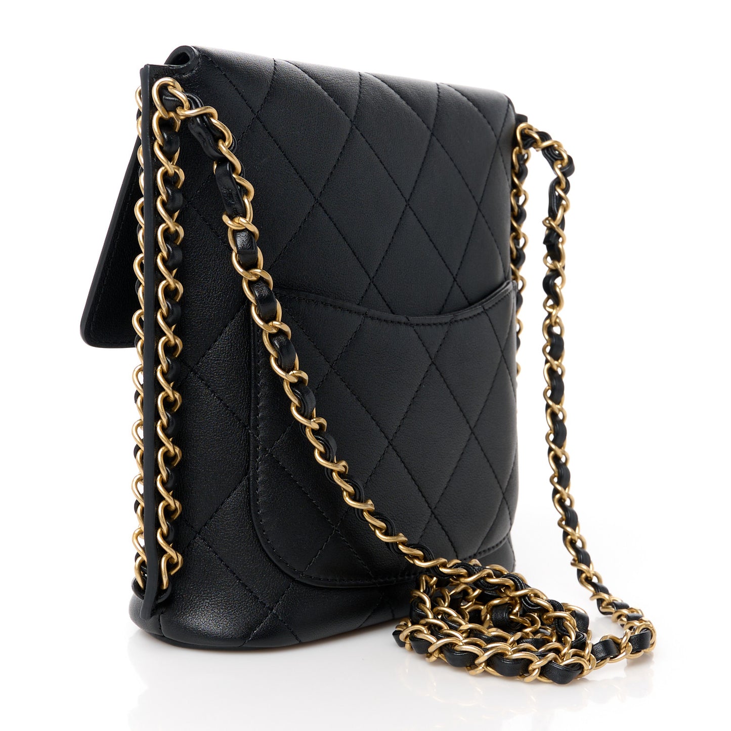 Calfskin Quilted Chain Small Hobo Bag Black